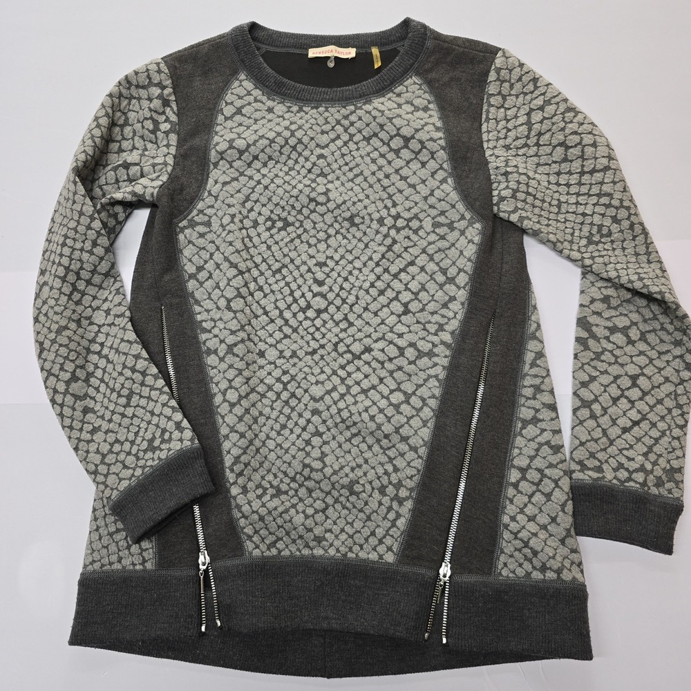 Rebecca Taylor Women's Gray Snake Print Zipper Detail Sweatshirt Size 4